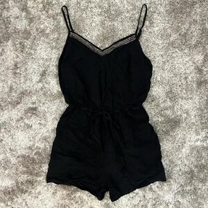 Black Lace-Trim Cami Romper